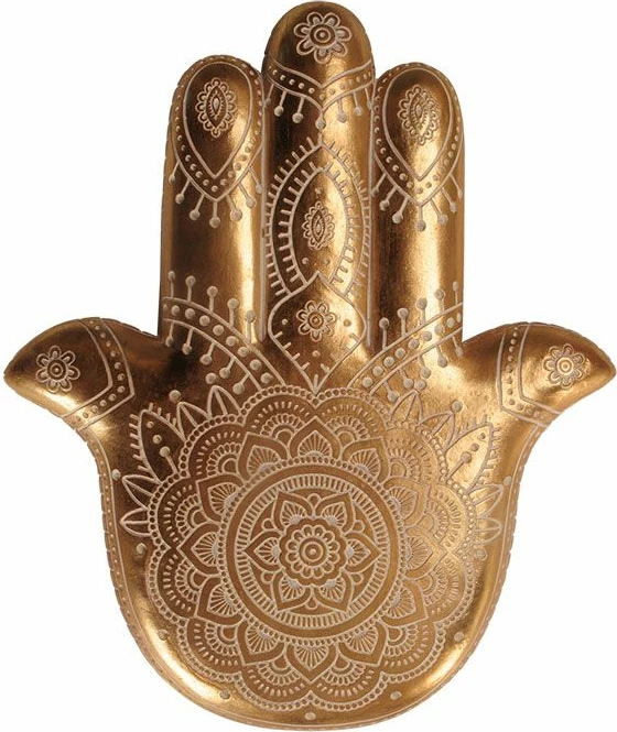 Dekor muror Hamsa, polirezine, ngjyrë ari-bardhë, 25x3x30cm