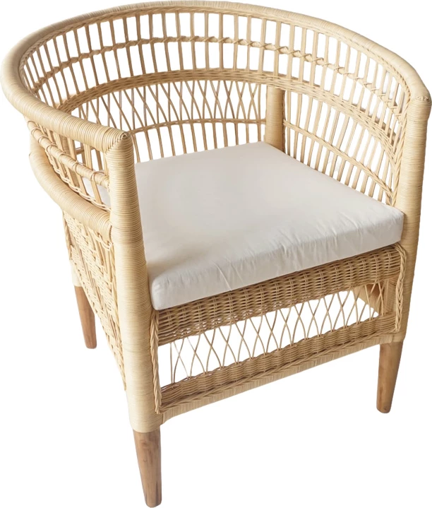 Fotel Necorian, dru tik, pe ratan natyral, jastëk i bardhë, 80x70x87cm