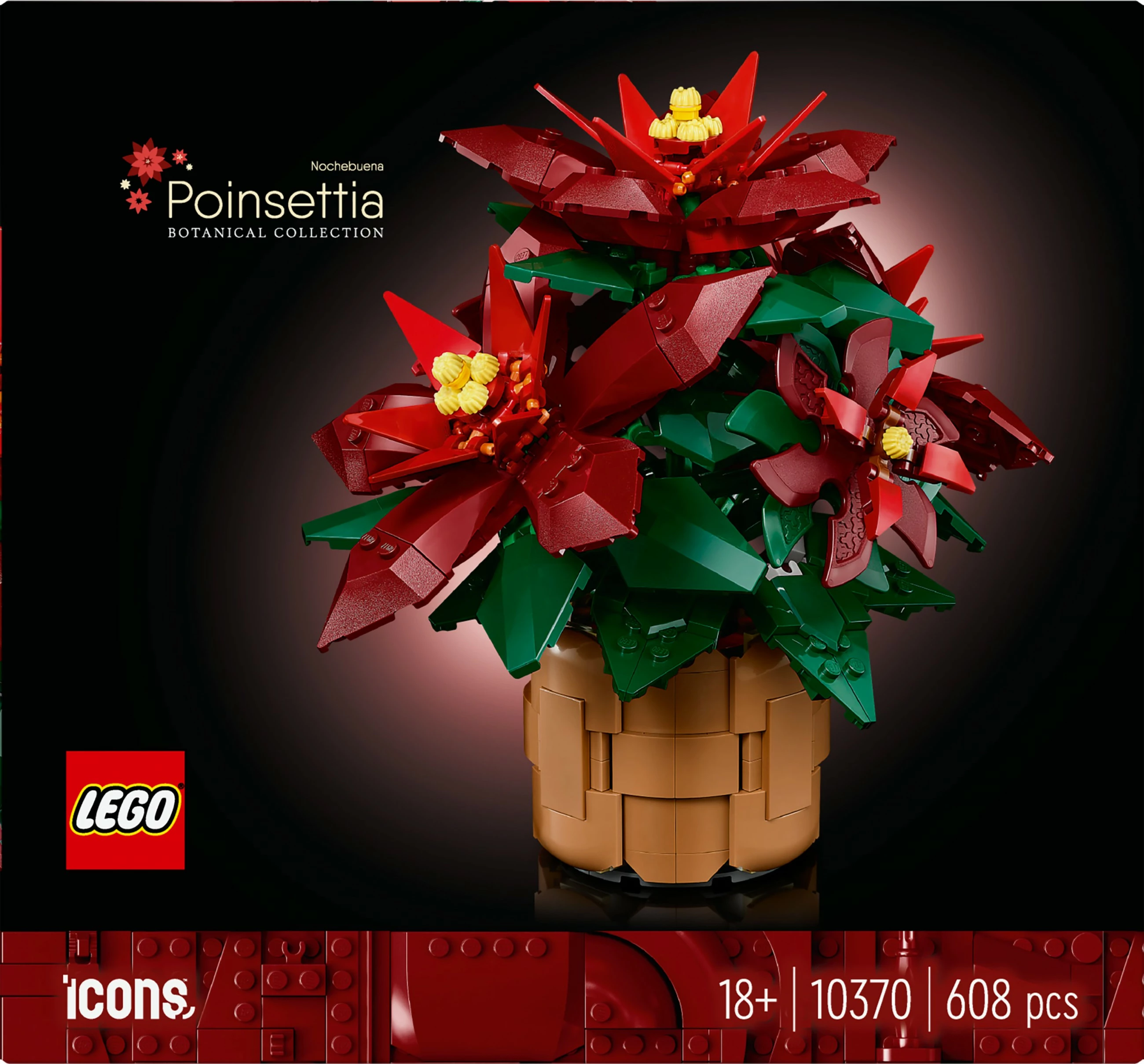 Set ndërtimi LEGO Icons 10370, 608 pjesë, Poinsettia, shumëngjyrësh