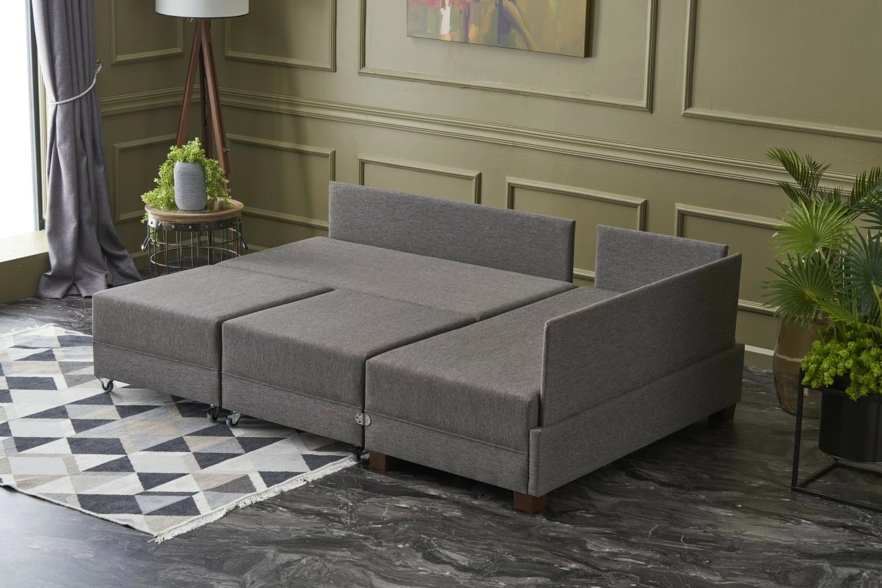 Kënd divan-krevat Fly, ngjyrë kafe, me tavolinë krahu, kënd i djathtë