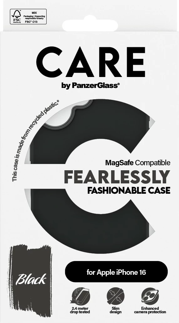 Mbështjellës PanzerGlass CARE Case MagSAFE për iPhone 16, i zi