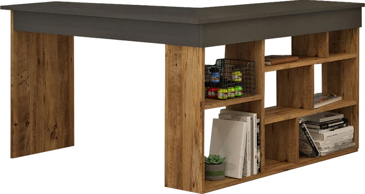 Tavolinë qoshe Rosaline, ngjyrë antracit-lisi, 120x129x72cm