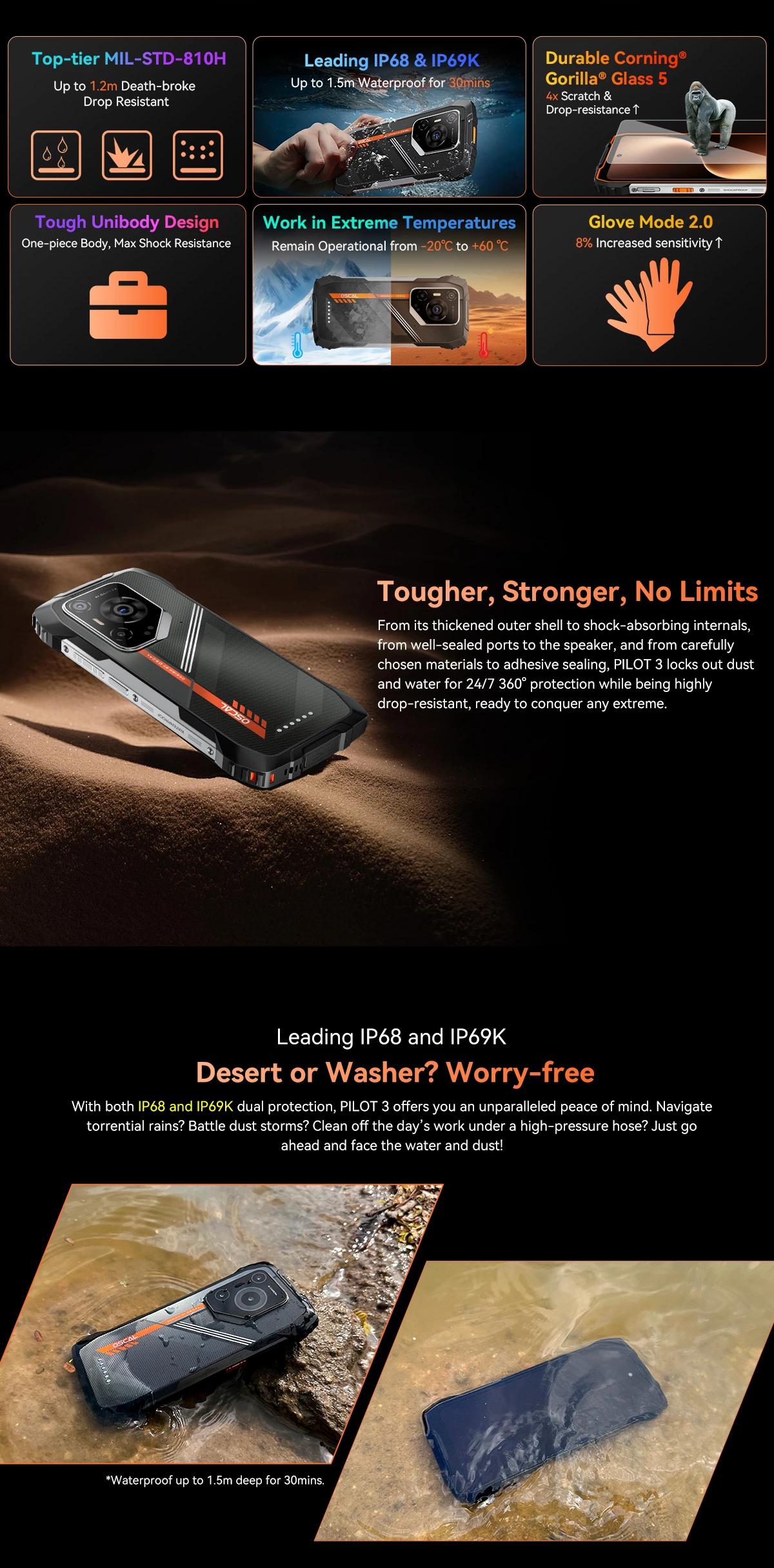 Celular Oscal Pilot 3 12GB/256GB 5G Rugged 7500mAh 6.78\" 120Hz, i zi