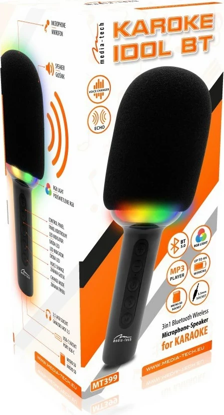 Mikrofon karaoke Media Tech MT399 me Bluetooth, i zi
