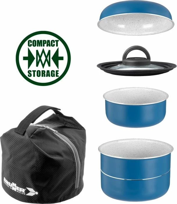 Set enësh gatimi BRUNNER Carezza Spacemaster Vacublock 0804081N, ruajtje kompakte (nesting), me çantë, blu