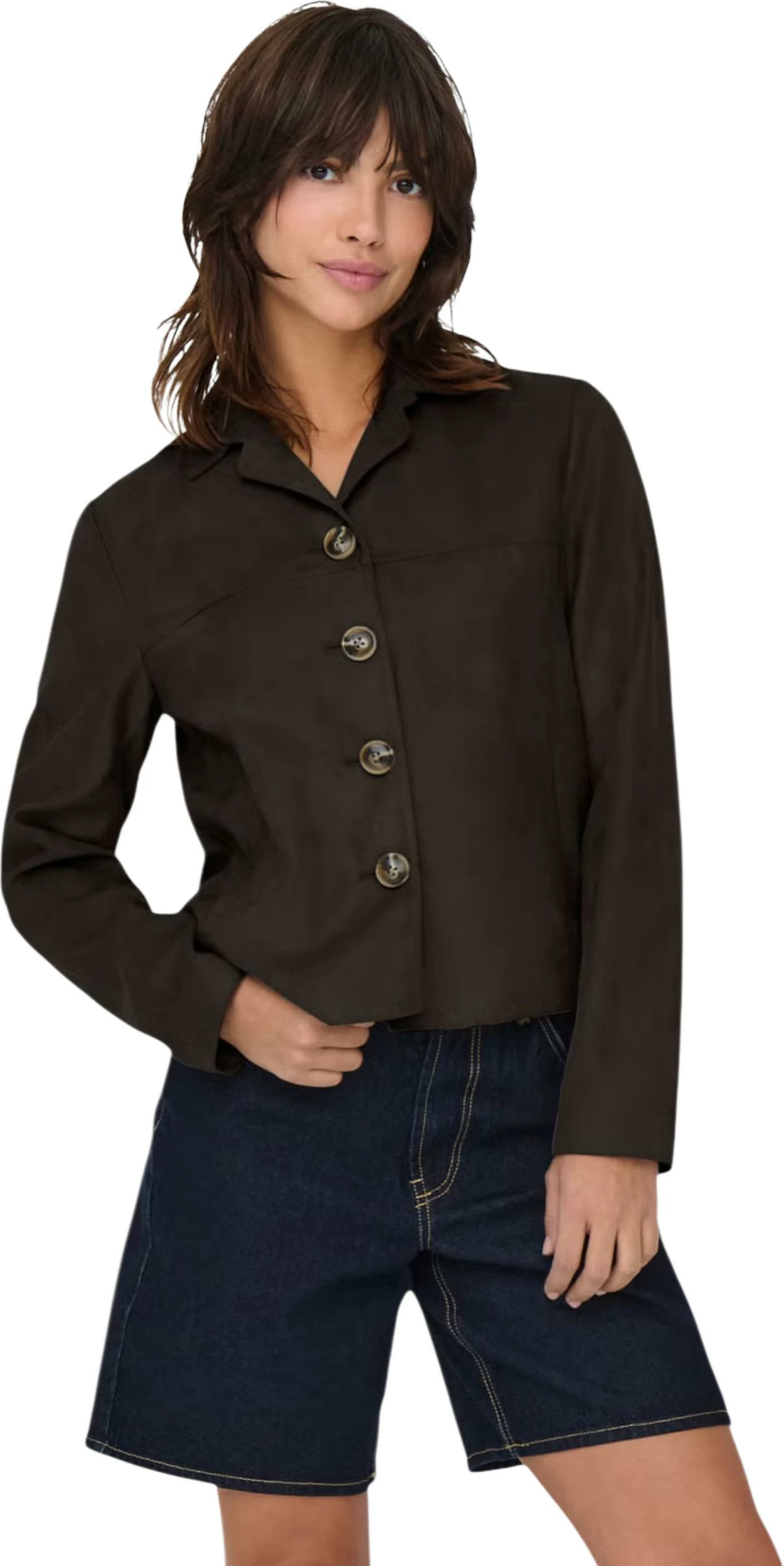 Jakne femra Jacqueline de Yong JDYNICO Faux Suede, kafe e errët [Madhësia: M]