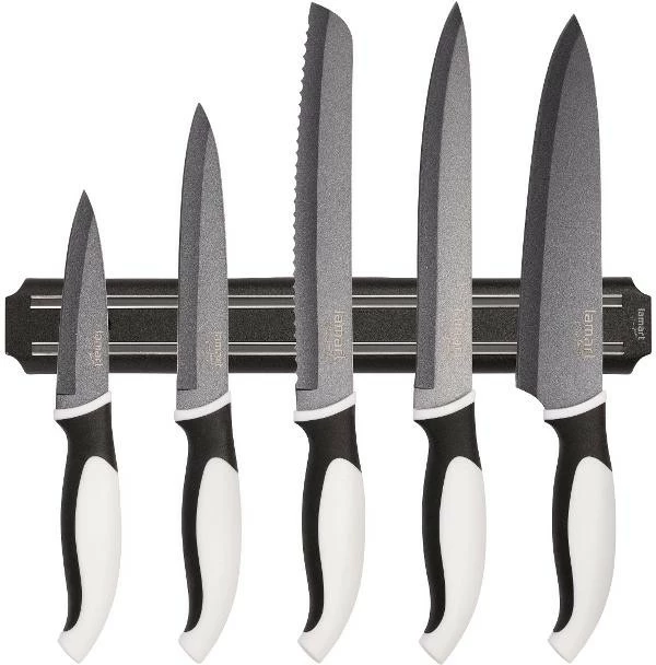 Set Thikë 5 copë dhe Mbajtëse magnetike e thikave, Lamart LT2157, e zezë/bardhë