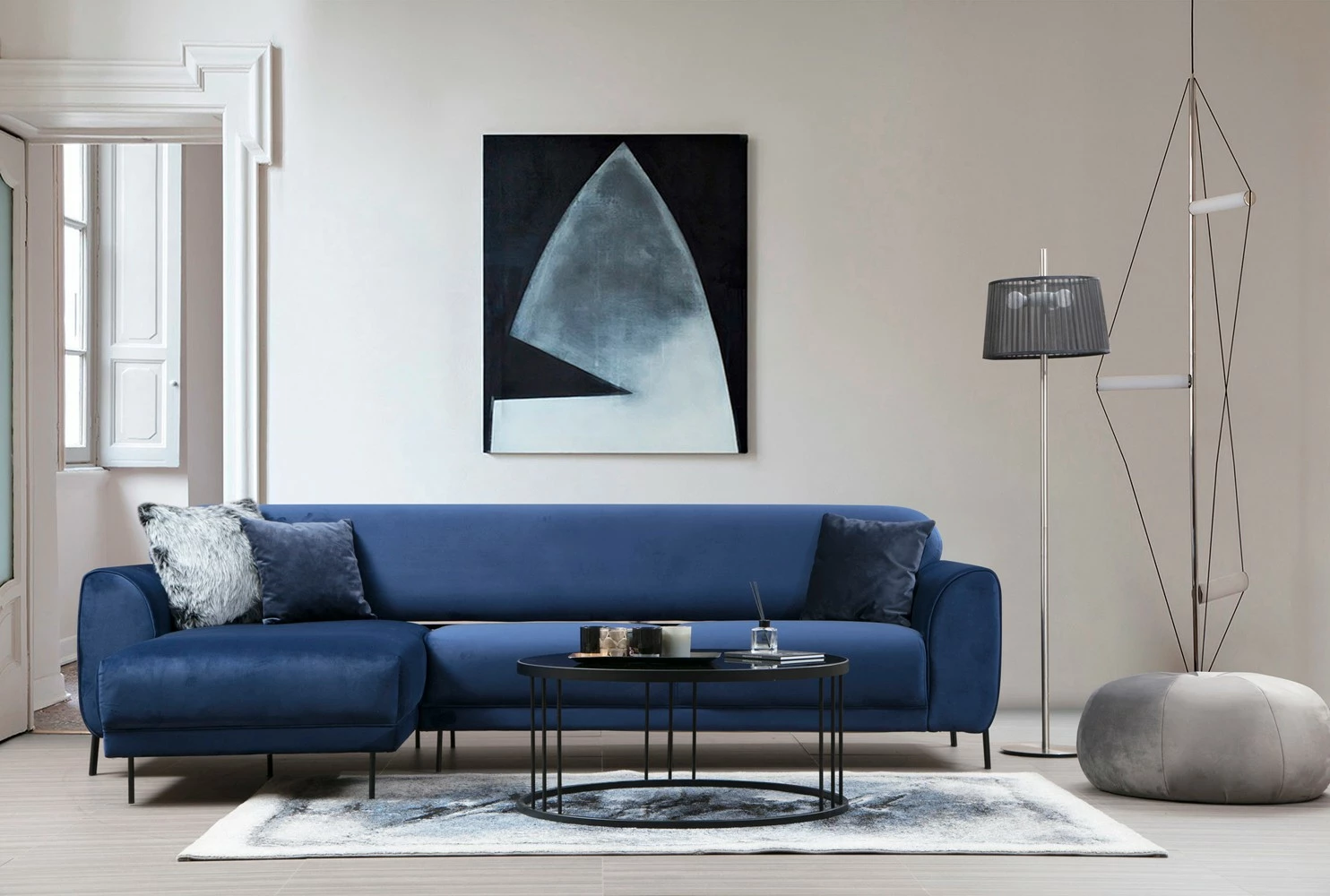 Kënd divan-krevat Atelier del Sofa, kënd majtas, ngjyrë blu e errët (Chl-3R)