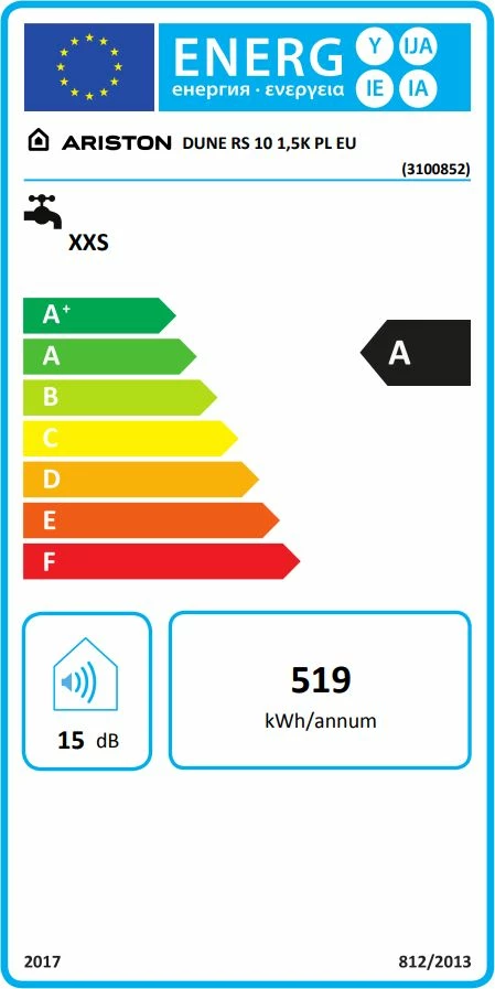 Bojler elektrik Ariston Dune RS 10 L 1.5 kW (3100852), i bardhë