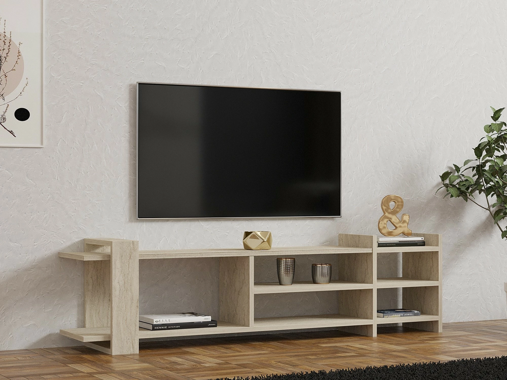 Komodë TV Hanah Home, Zeyna, ngjyrë travertin