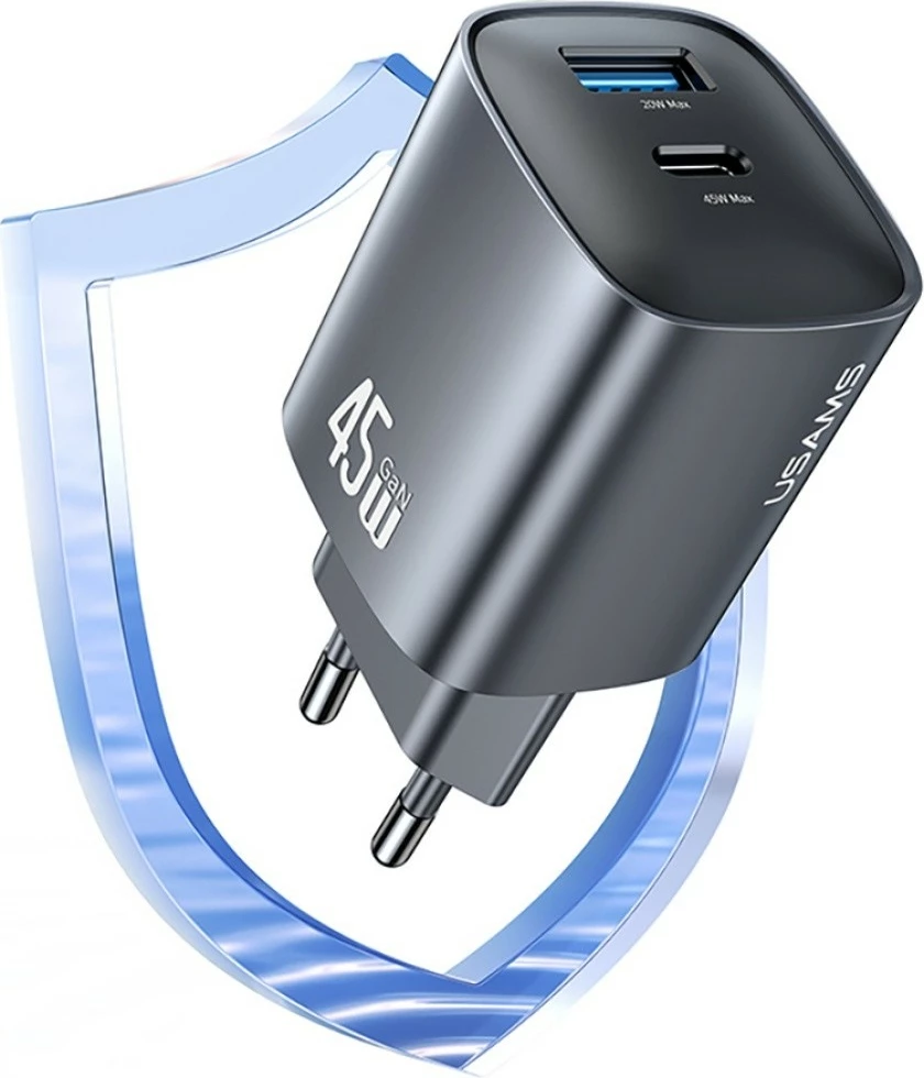 Karikues muri GaN 45W, USAMS CC290 T66 (USA001666), 1x USB-C + 1x USB-A, PD/QC, i zi