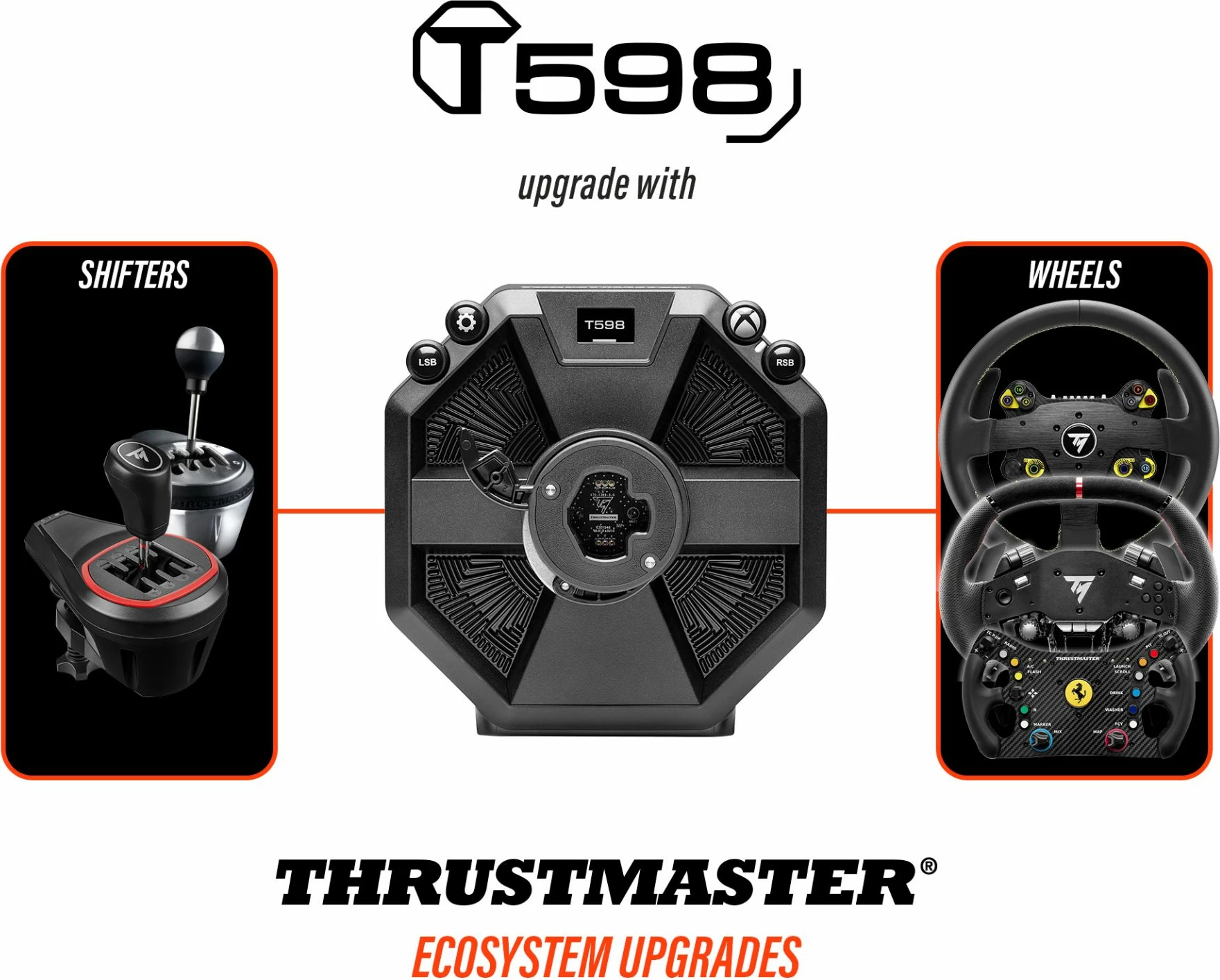 Timon sim racing Thrustmaster T598-X Direct Drive 5 Nm 30 cm për Xbox & PC, i zi/kuq, set me pedale