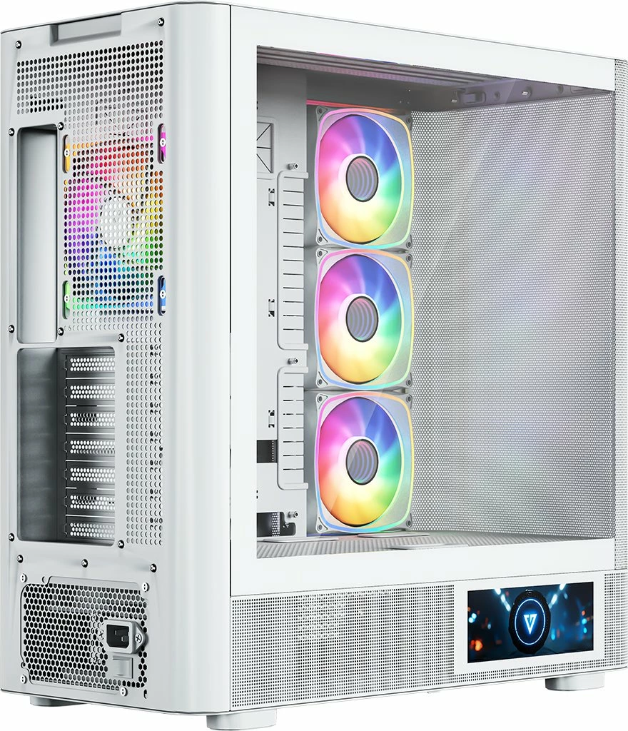 Kasë Modecom Volcano AQ400 ARGB MC-A-AQ400-4FA-W, Midi Tower ATX/mATX/ITX, LCD ekran, 4x120mm ARGB, e bardhë