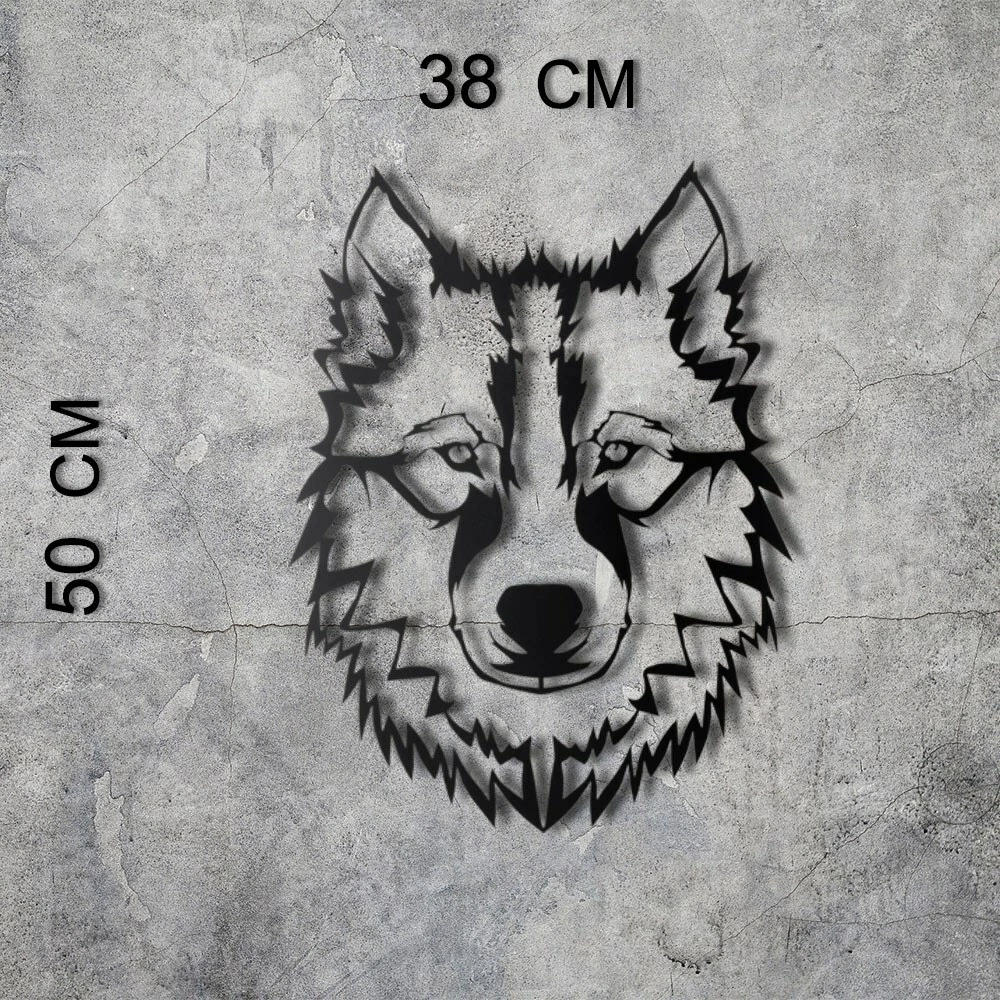 Aksesor dekorativ metalik për mur, Wallity, ujk, v11, ngjyrë e zezë, 38x50cm