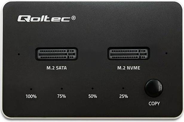 Stacion dokimi SSD M.2 Qoltec 52274, NVMe/SATA, USB-C, 2x2TB, i zi