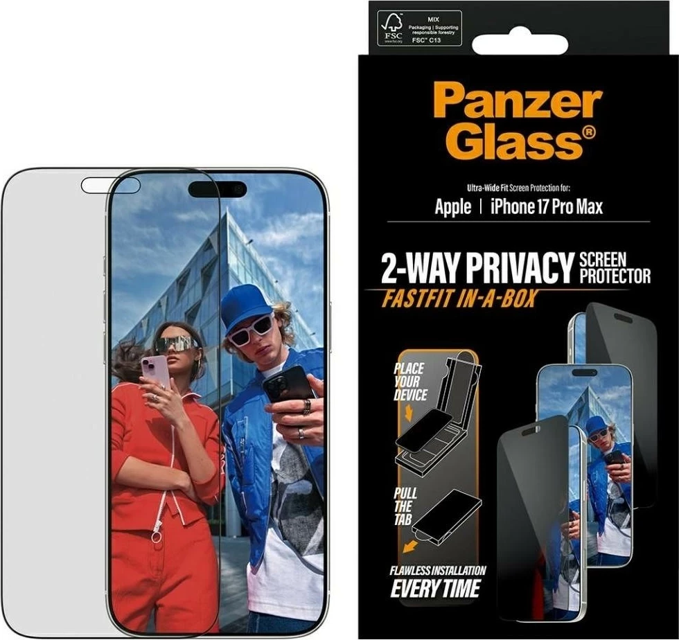 Mbështjellës PanzerGlass Ultra-Wide Fit Fastfit për iPhone 17 Pro Max, e zezë