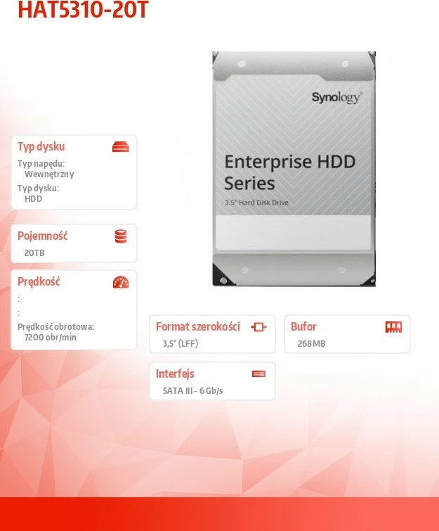Kasë Synology HAT5310-20T, 3.5", 20TB, SATA III, 7200 RPM, Argjend
