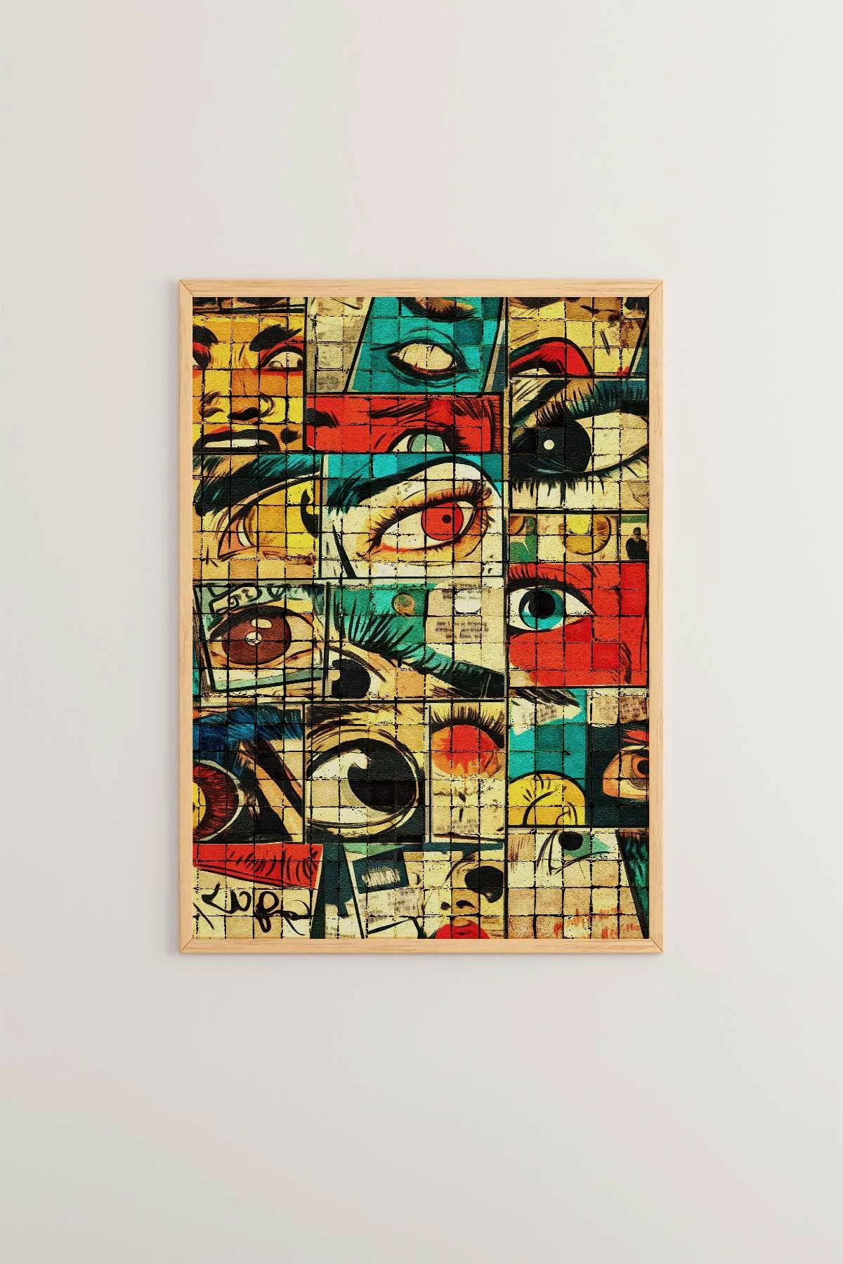 Pikturë dekorative me kornizë, shumëngjyrëshe, Popmosaıc5, Wallity, 33x48cm