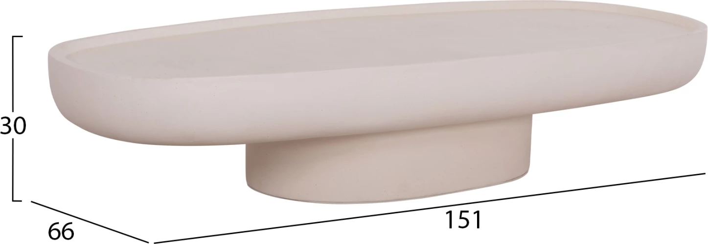 Tavolinë e ulët kafeje DESSY, fibër-cement, e bardhë, 151x66x30cm