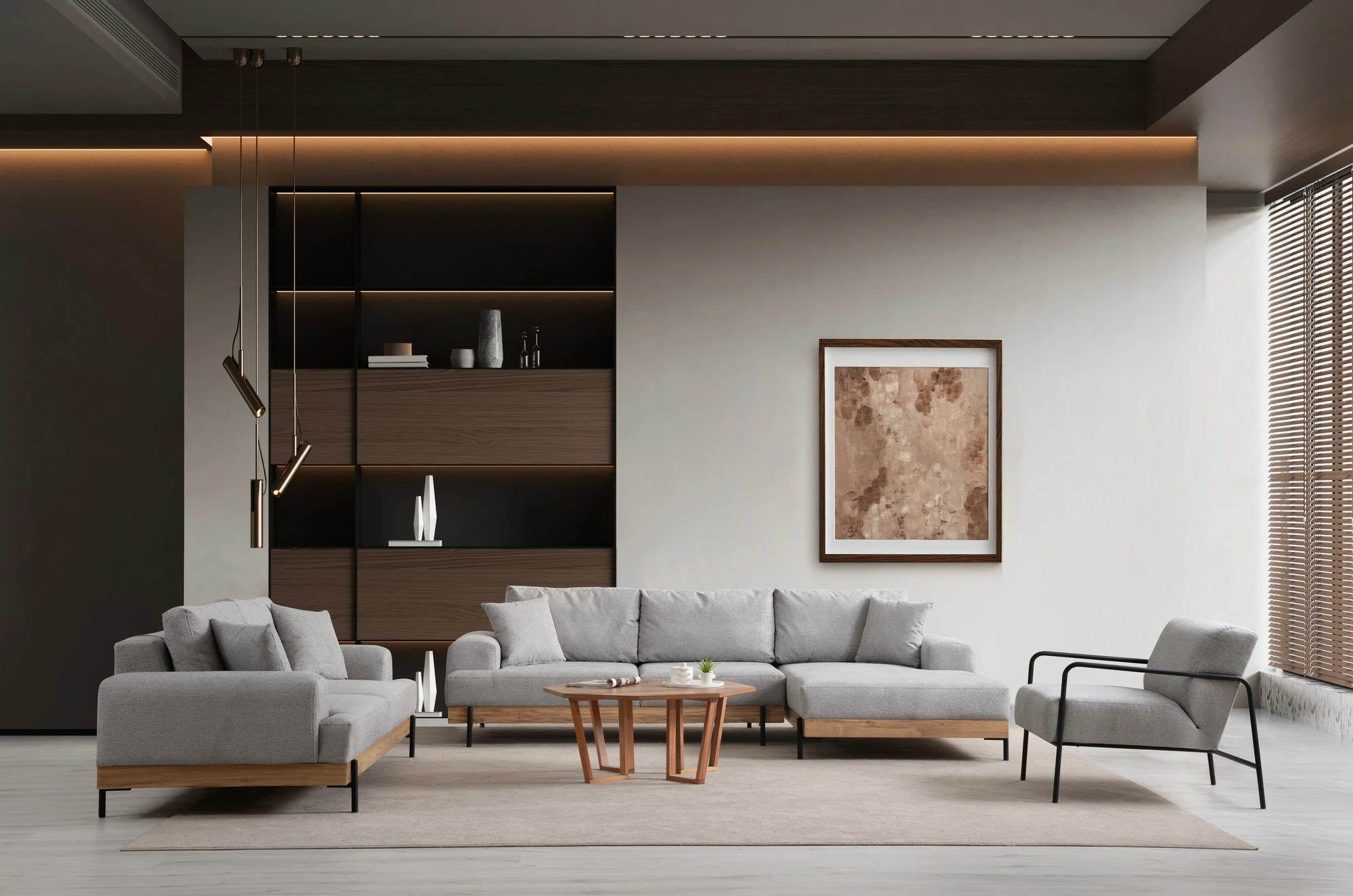 Këndare Atelier del Sofa, Eti Oak, e djathtë, ngjyrë gri