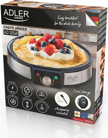 Pjekëse palaçinkash Adler AD3058 1600W, 30 cm, e zezë/inoks
