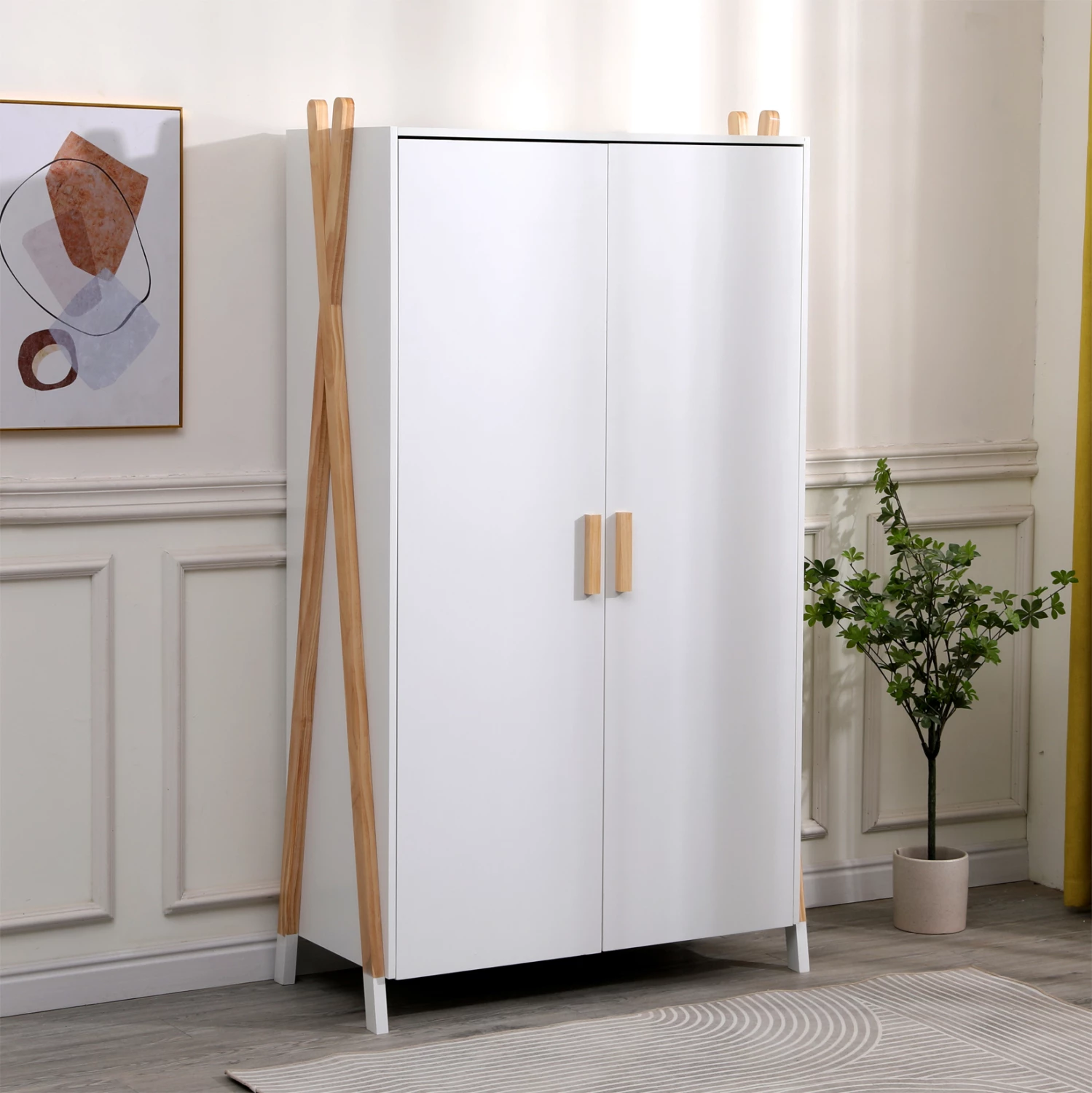 Dollap për fëmijë PASCHAL, ngjyrë e bardhë, këmbë prej druri pishe, 96x44x170cm