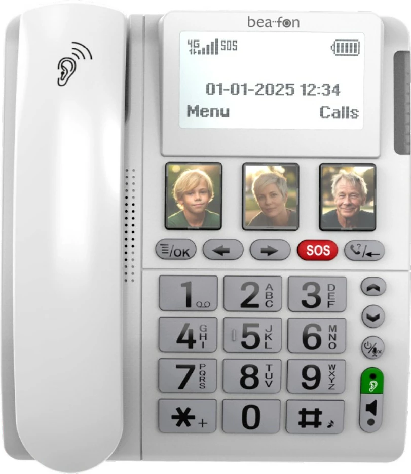 Telefon fiks bea-fon ML10 LTE, dorëzë me kabllo, 4G, Bluetooth, 500 kontakte, i bardhë