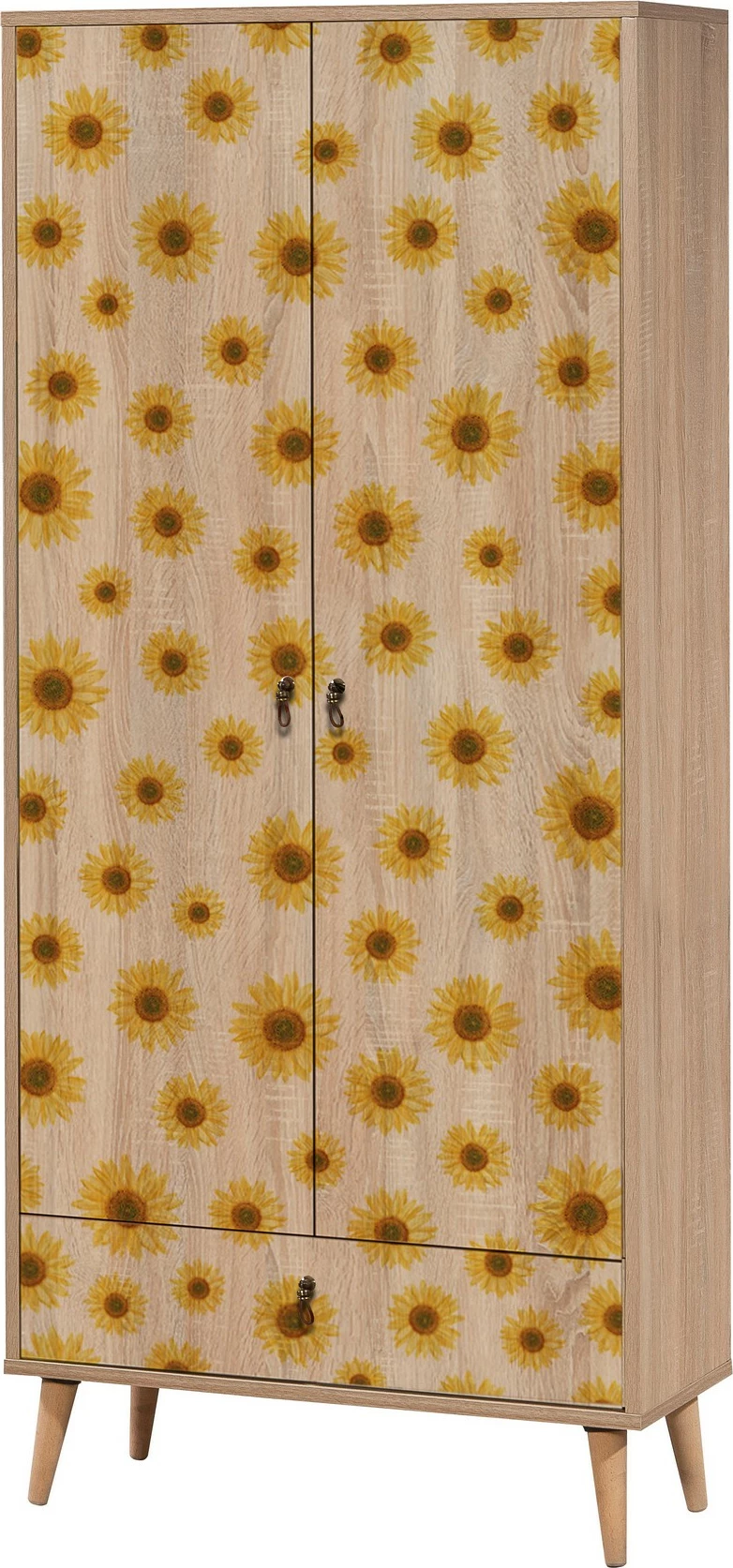 Gardërobë Skye Decor, dizajn me lule dielli, shumëngjyrëshe, 80x190x45cm