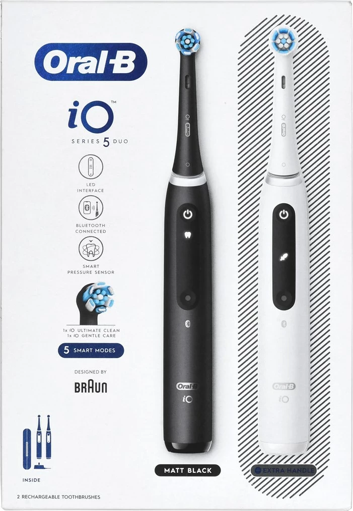 Furçë dhëmbësh elektrike Braun Oral-B iO5 Duo, e zezë dhe e bardhë