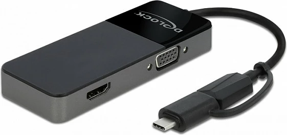 Adapter USB DeLOCK 64085, USB 3.2 Gen1 Type-A/USB-C në HDMI + VGA, 4K, i zi