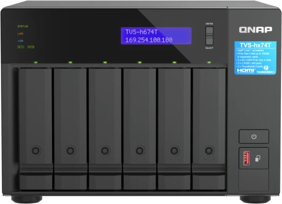 NAS pajisje QNAP TVS-h674T-i5-32G, 6-bay, Intel Core i5-12400, 32GB RAM, 2x 2.5GbE, 2x Thunderbolt 4, e zez