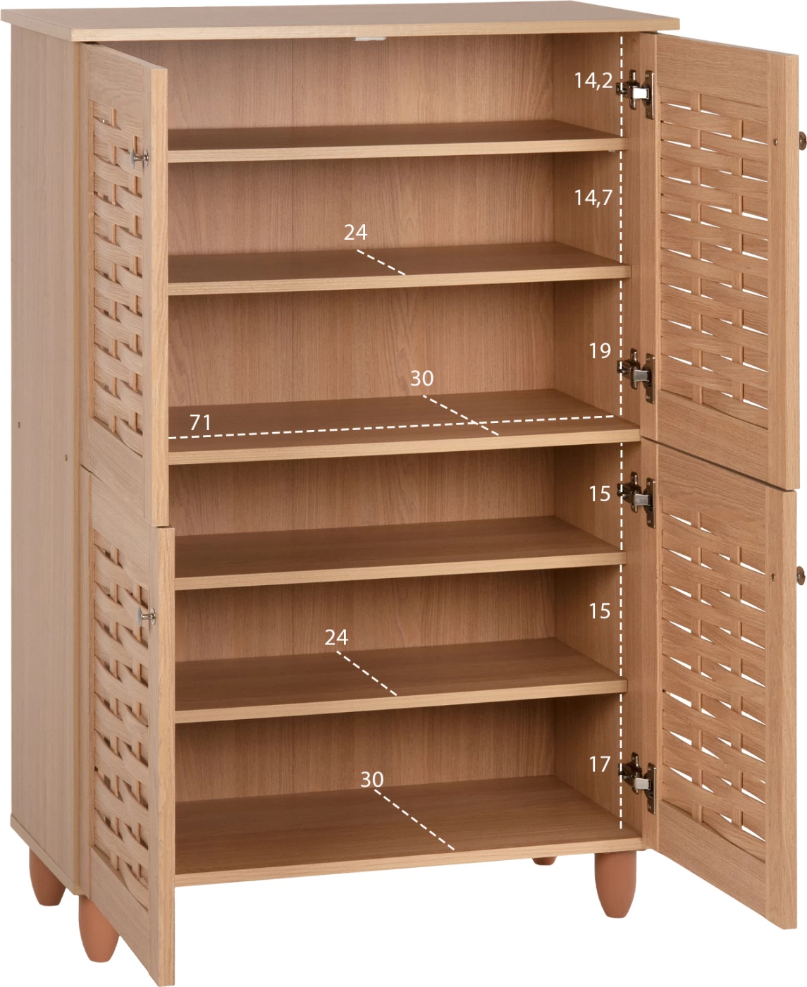 Kabinet këpucësh KABIRA, ngjyrë lisi, FH2210.09, 77x34x115H cm