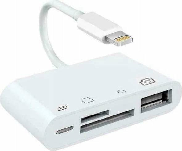 Lexues kartelash/adapter Lightning Zenwire 1026904622, SD/microSD + USB-A + portë karikimi Lightning, i bardhë