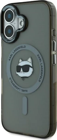 Mbështjellës Karl Lagerfeld IML Metal Choupette Head MagSafe për iPhone 16 Plus, Zi