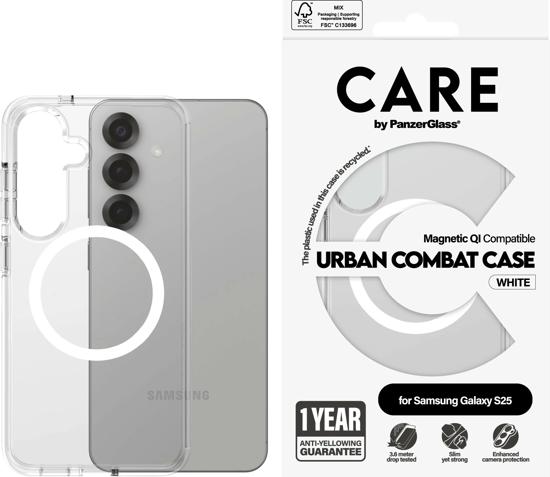 Mbështjellës PanzerGlass CARE Flagship Case, Galaxy S25, transparent, QI Compatible