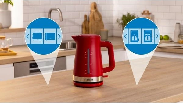 Çajnik Bosch TWK4M224, 1.7 L, 2400 W, Inoks, Kuqe