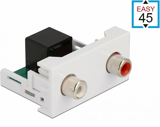 Modul DeLOCK Easy 45, 2x RCA femër në RJ45 femër, 22.5 x 45 mm, bardh/zi