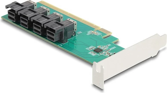 Kartë zgjerimi PCIe DeLOCK Express x16 në 4x SFF-8643 NVMe, low profile, e gjelbër/bardhë