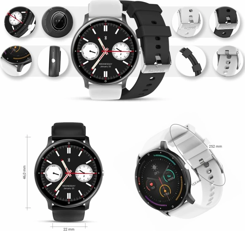 Smartwatch Gravity për të gjithë, zi/bardhë