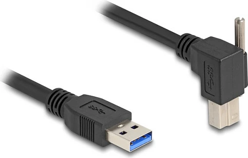 Kabllo USB DeLOCK USB-A në USB-B 5Gbps, 1m, 90° djathtas me vida, e zezë