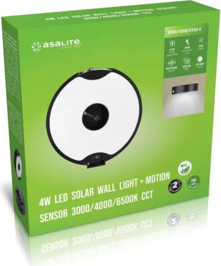 Dritë muri solare LED ASALITE ASAL0303 4W 500lm CCT 3000K-6500K IP44 me sensor lëvizjeje, e zezë (1 copë)