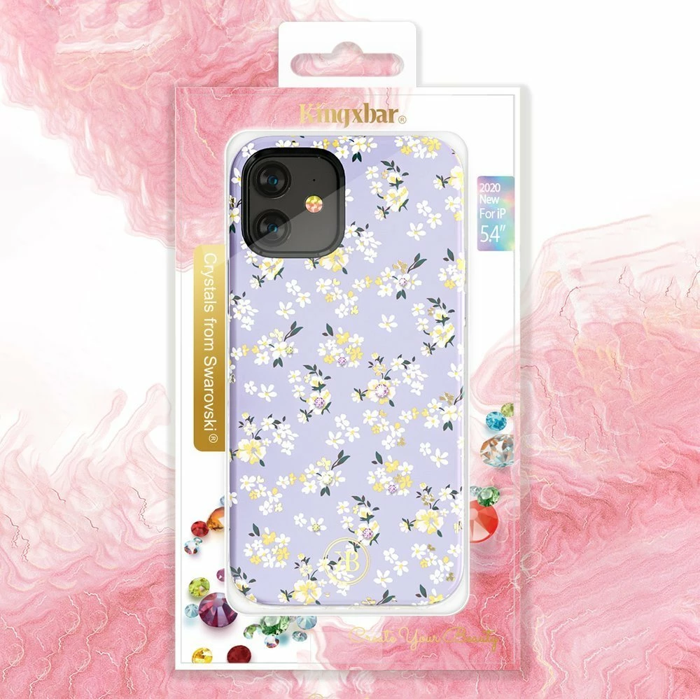 Mbështjellës Kingxbar Blossom për iPhone 12 mini, me kristale Swarovski, Blu