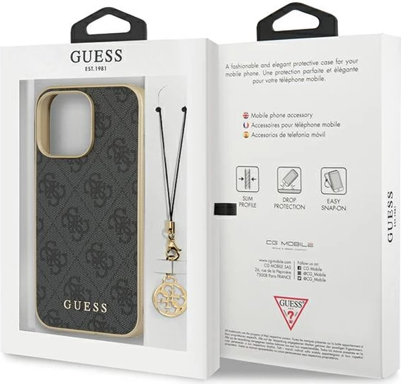 Mbështjellës Guess 4G Charms për iPhone 14 Pro, gri