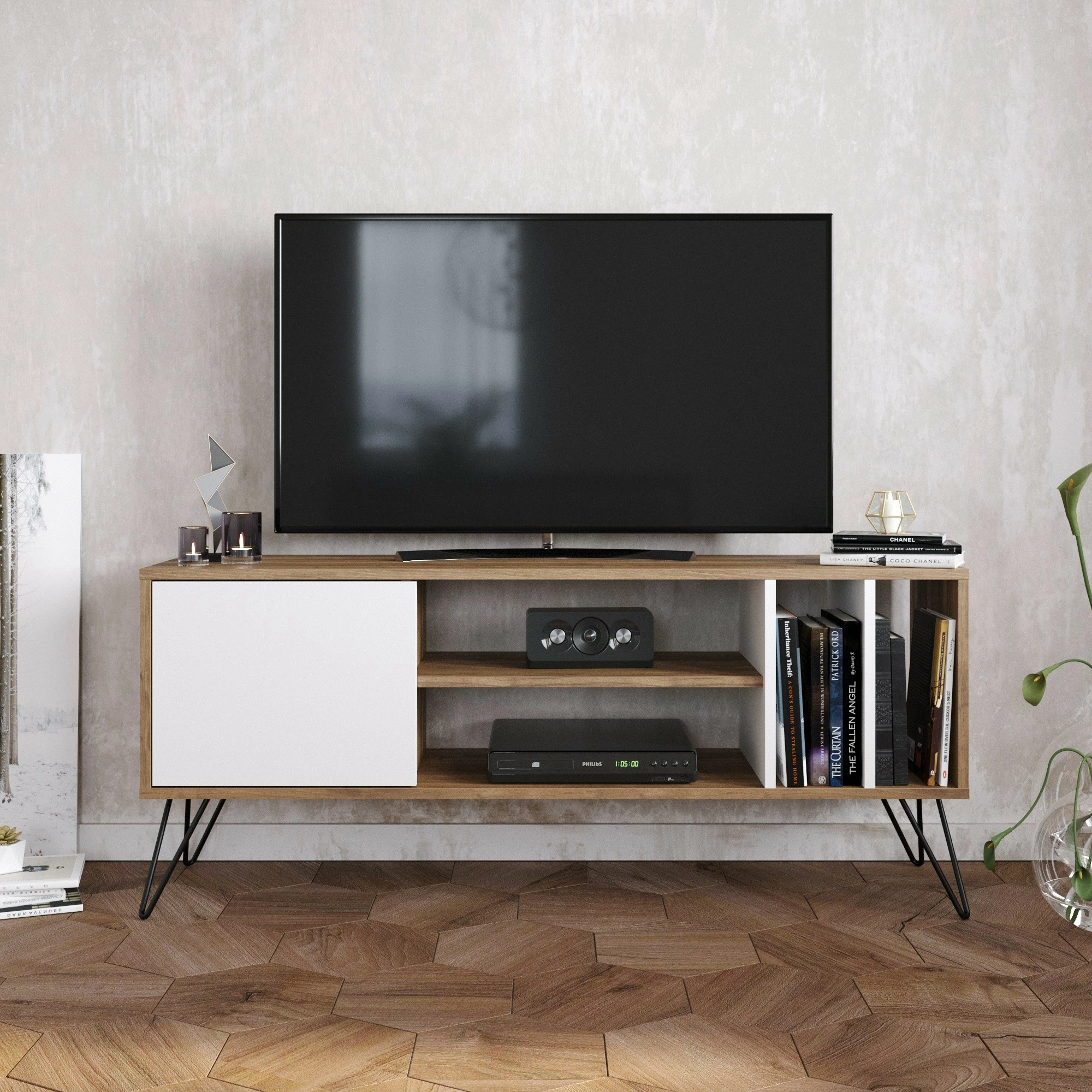 Komodë TV Hanah Home, Mistico (140), ngjyrë arre, e bardhë