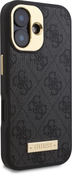 Mbështjellës Guess 4G Logo Plate MagSafe për iPhone 16 Plus, Zi