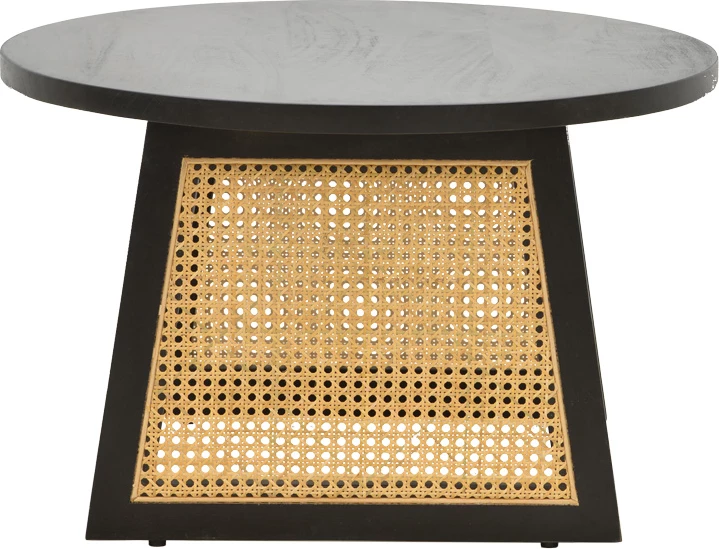 Tavolinë Tamarind, dru mango, ratan natyral, ngjyrë e zezë, Φ65x40cm