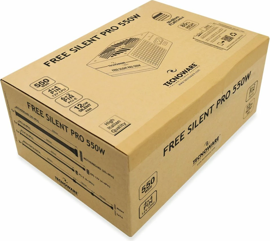 Furnizues rryme Tecnoware Silent PRO FAL551FSP12 550W, ATX 2.01, 85% efikasitet, ventilator 120mm, jo-modular, i zi