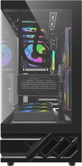 Kasë DarkFlash DS950 ATX Midi Tower me 6 ventilatorë, panel xhami i temperuar 270°, USB-C 3.2 Gen 2, e zezë