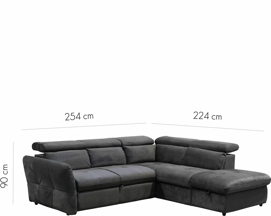 Kënd divan shtrat Monserat, antracit, këndi djathtë, 254x224x90cm