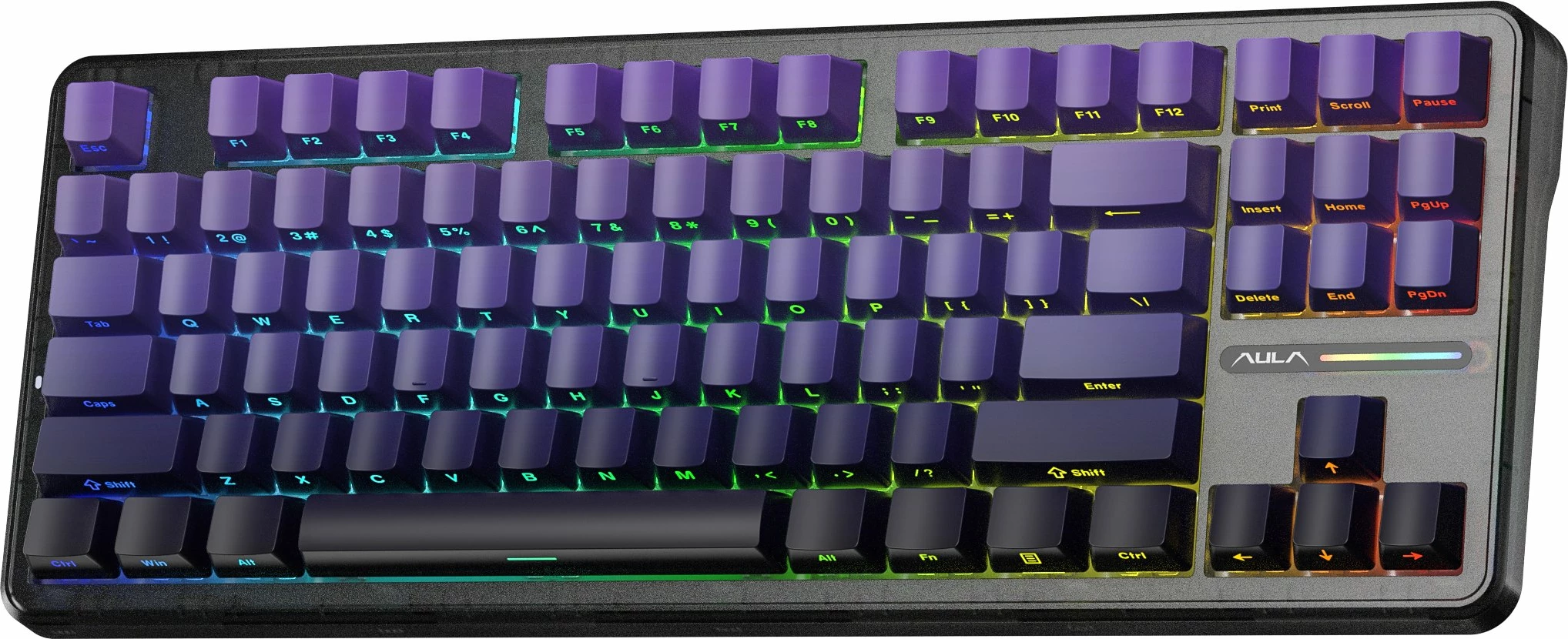 Tastierë mekanike gaming Aula F87 Pro GrayWood V4, TKL 80% (87 taste), RGB, US layout, USB/2.4 GHz/Bluetooth, vjollcë